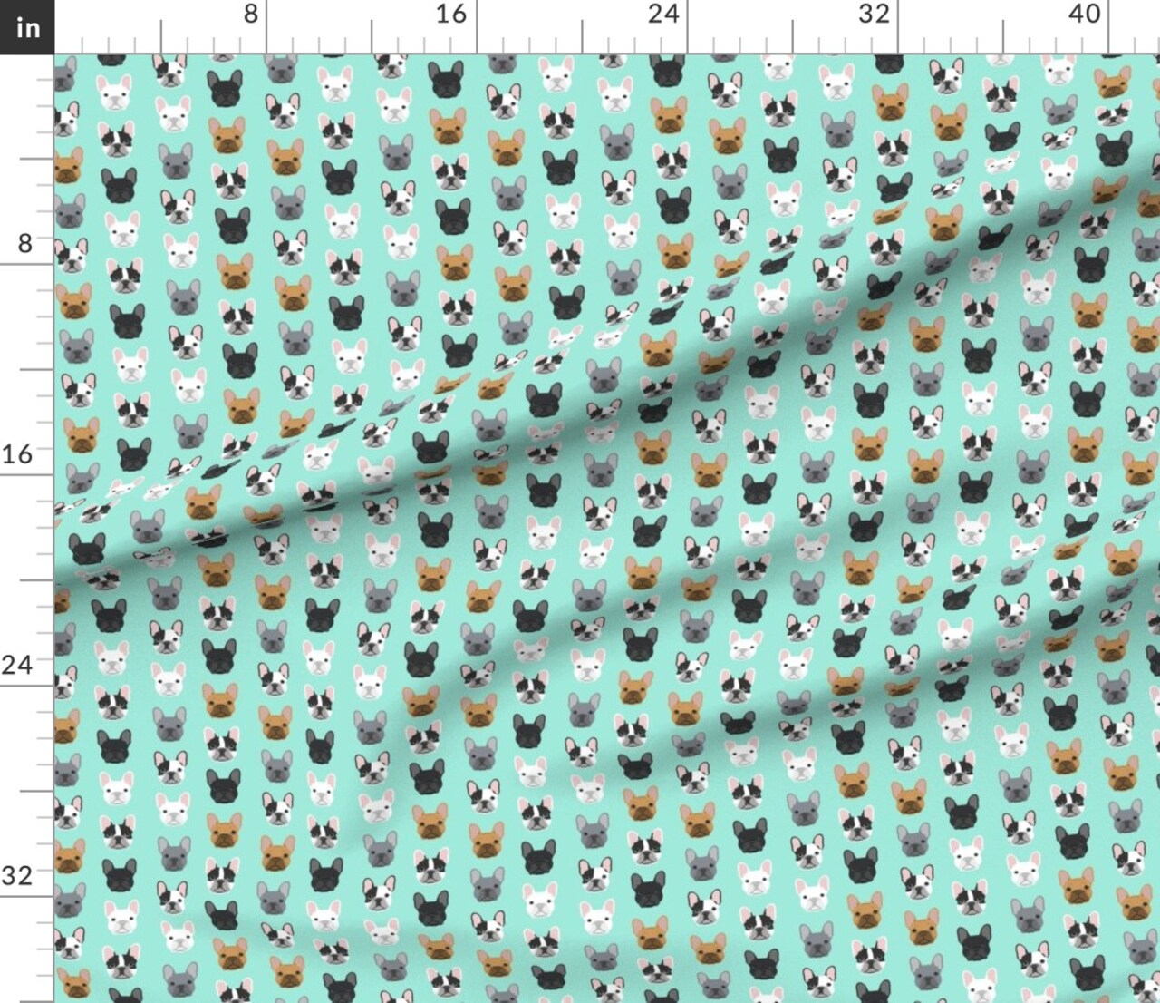 Various Fabrics by the Yard or Fat Quarter French Bulldog, Mint, Dog, Frenchies, Pet, Puppy, Aqua, Rescue, Adopt Custom Printed Fabric by Spoonflower